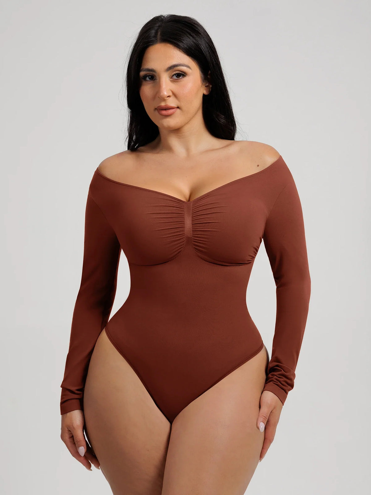 Seamless Long Sleeve Tummy Control Thong Bodysuit