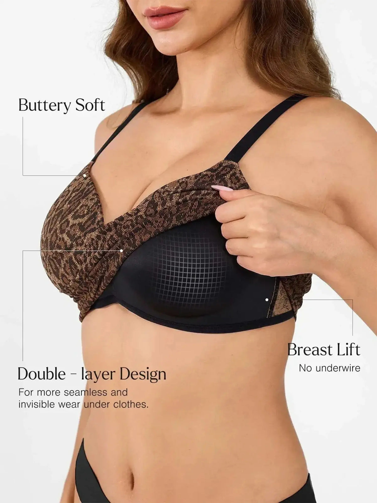 Popilush Seamless Wireless Leopard Shaping Push Up Bra